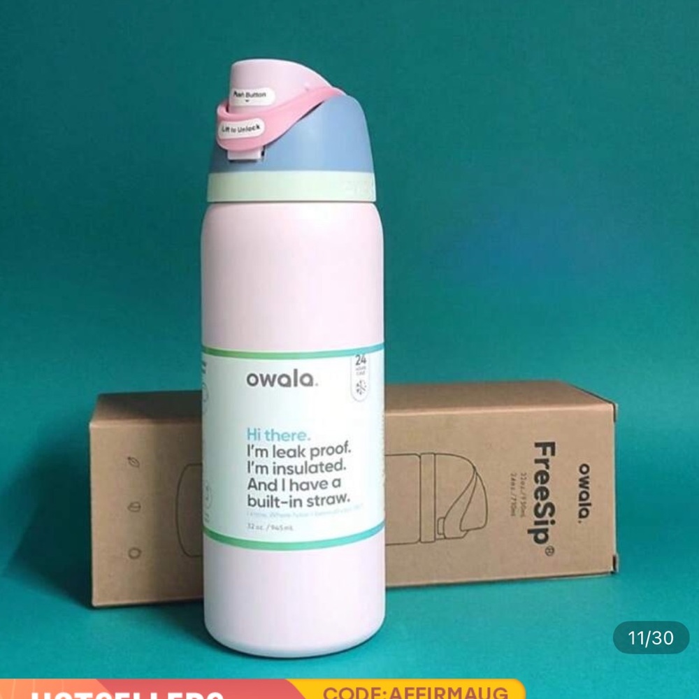 Owala Pink and Blue Insulated Water Bottle